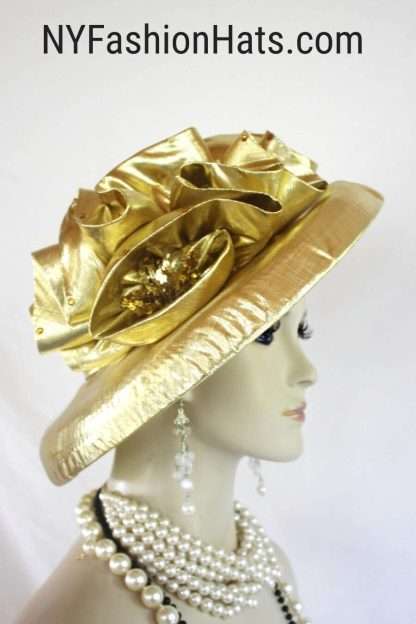 Women's Metallic Gold Lame Sequin Designer Dress Hat