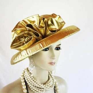 Women's Metallic Gold Lame Sequin Designer Dress Hat