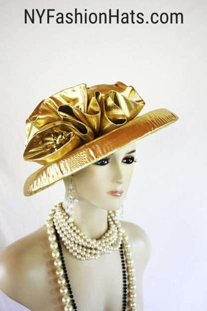 Women's Metallic Gold Lame Sequin Designer Dress Hat