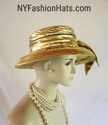 Women's Metallic Gold Lame Sequin Designer Dress Hat