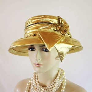 Women's Metallic Gold Lame Sequin Designer Dress Hat