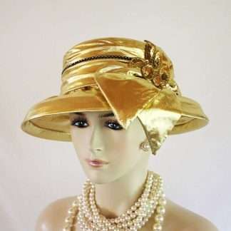 Women's Metallic Gold Lame Sequin Designer Dress Hat