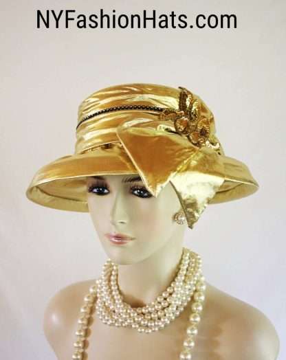 Women's Metallic Gold Lame Sequin Designer Dress Hat