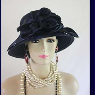 Women's Navy Blue Big Bow Designer Satin Dress Hat