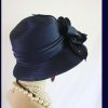 Women's Navy Blue Big Bow Designer Satin Dress Hat
