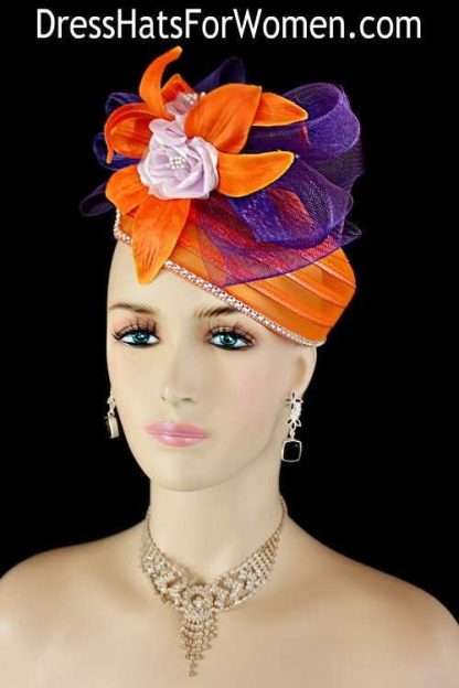 Women's Orange Lavender Purple Pillbox Hat