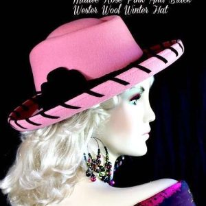 Women's Pink Black Western Wool Winter Designer Hat