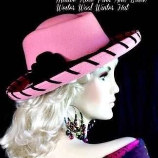 Women's Pink Black Western Wool Winter Designer Hat