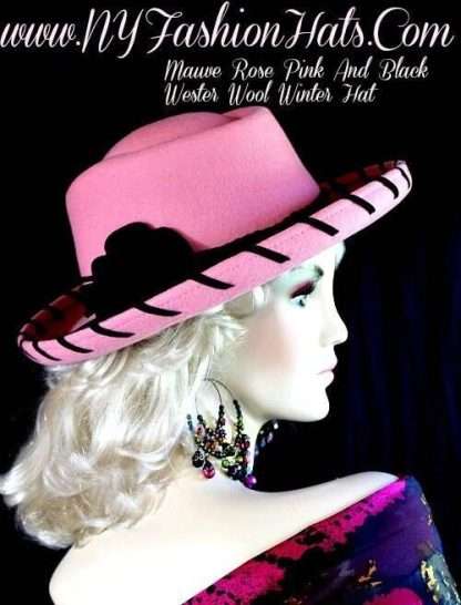 Women's Pink Black Western Wool Winter Designer Hat