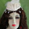 Women's Pink Satin Beaded Pearl Wedding Veil Headpiece Cocktail Hat