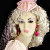 Women's Pink Satin Beaded Pearl Wedding Veil Headpiece Cocktail Hat