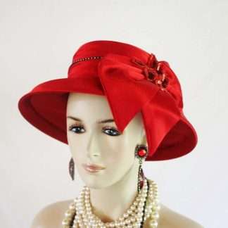 Women's Red Black Sequin Designer Satin Dress Hat