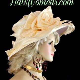 Women's Soft Ivory Beige Large Brim Satin Wedding Hat