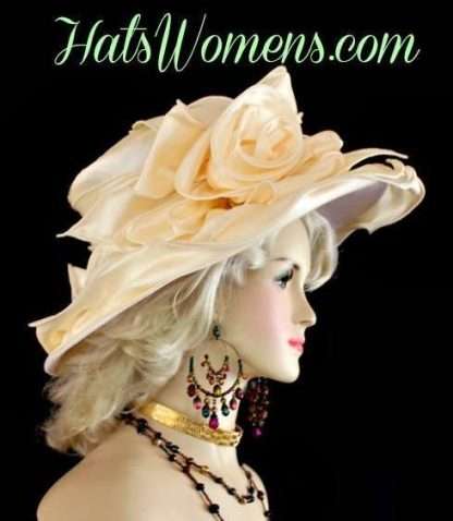 Women's Soft Ivory Beige Large Brim Satin Wedding Hat