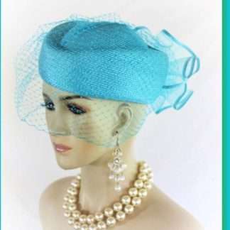 Women's Turquoise Blue Pillbox Formal Wedding Bridal Hat