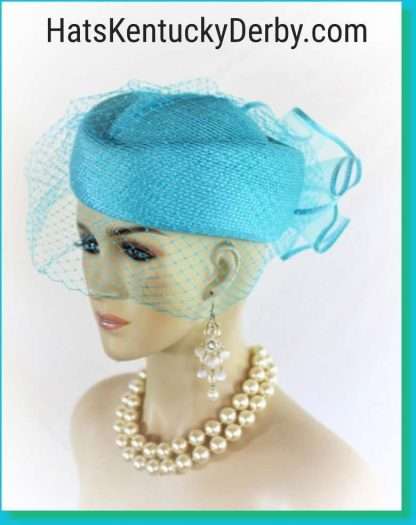 Women's Turquoise Blue Pillbox Formal Wedding Bridal Hat