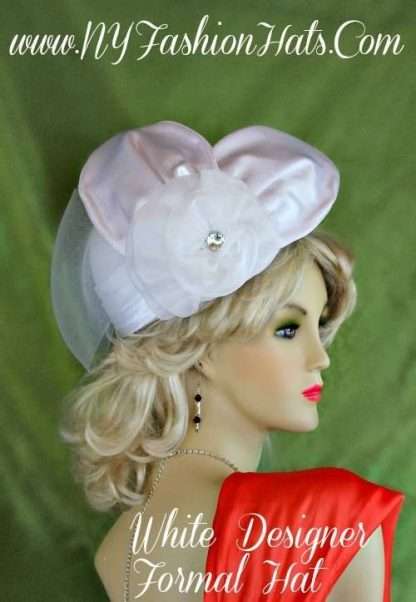 Women's White Designer Satin Straw Dress Hat