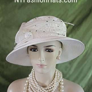 Women's White Embroidered Designer Satin Dress Hat