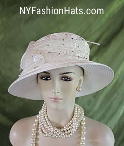 Women's White Embroidered Designer Satin Dress Hat