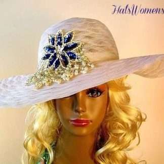 Women's White Royal Blue Designer Hat