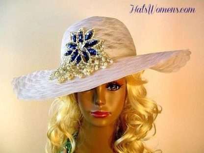 Women's White Royal Blue Designer Hat