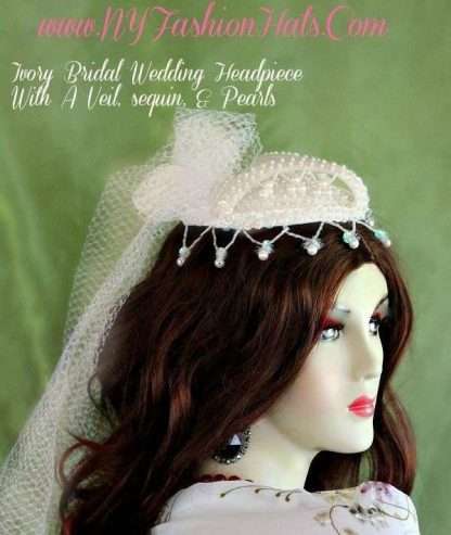 Women's White Satin Beaded Pearl Wedding Veil Headpiece Cocktail Hat