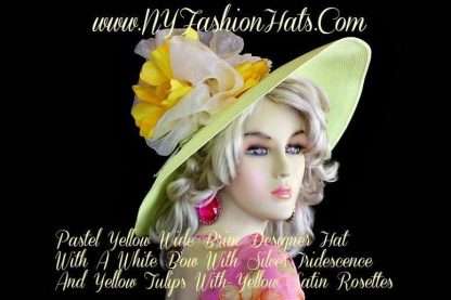 Women's Yellow Designer Wedding Hat With Flowers