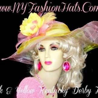 Women's Yellow Pink Designer Dress Hat Kentucky Derby Ny Fashion Hats