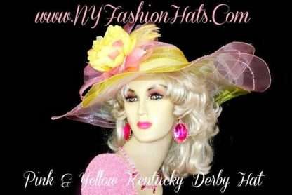 Women's Yellow Pink Designer Dress Hat Kentucky Derby Ny Fashion Hats