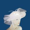 Women's White Satin Pearl Bridal Brides Wedding Hat Dressy Church Hats 44hb - Image 4